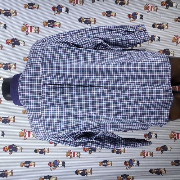 Vintage embroidered sleeping cat courdey collar plaid Xl button-up long-sleeved - Picture 4 of 6